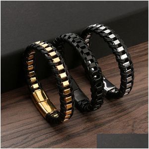 Chaîne en gros bracelet en acier inoxydable pour hommes bracelets en cuir boucle magnétique livraison directe bijoux bracelets Dhgarden Dhyiv