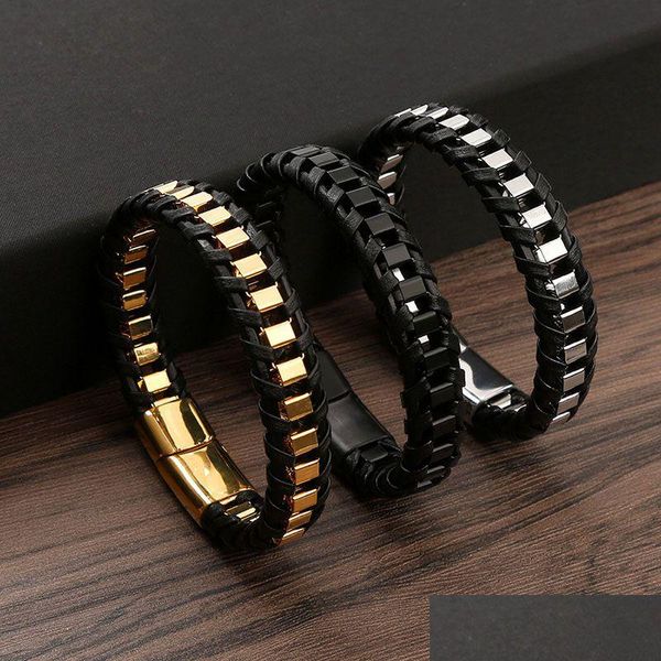 Chaîne en gros bracelet en acier inoxydable pour hommes bracelets en cuir boucle magnétique livraison directe bijoux bracelets Dhjqw
