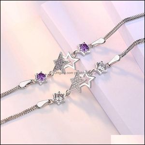 Chaîne Femmes Cristal Étoile Lien Bracelets Réglable Violet Clair Cz Strass Bracelet De Cheville Pour La Fête Saint Valentin Fête Des Mères Dh0Dj