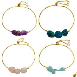 Chaîne Femmes Yoga Gemstone Bracelet Manchette Diffuse Énergie Guérison Chakra Tenns Tumbled Crystal Bangle Rough Original Stone Coup Dhgarden Dht7D