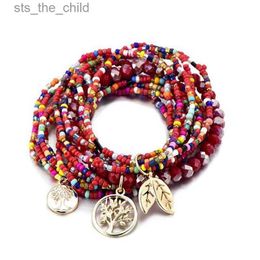 Chaîne Femmes Bohème Bijoux Multicouche Charme Perle Bracelet et Bracelet Arbre De Vie Ethnique Emballage Bracelet Pulseras Ensemble Femmes Plage CadeauxC24326