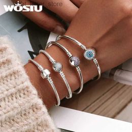 Chaîne WOSTU 925 Bracelet en argent sterling baril fermoir à pression zircon cubique bracelet chaîne bracelet charme tailles 1721 YQ231208