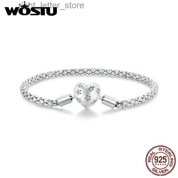 Chaîne WOSTU solide 925 en argent Sterling coeur étoile Bracelet de base pour bricolage perles de charme chaîne de serpent brillant CZ lien bijoux en gros YQ231208