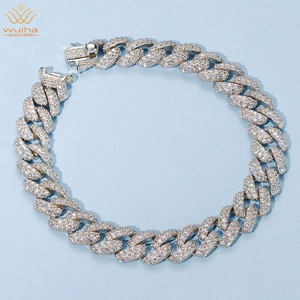 Chaîne WUIHA Hip Hop Rock Solid 925 Sterling Silver Créé Diamant Cubain Bracelet pour Hommes et Femmes Exquis Jewelry Direct 230512