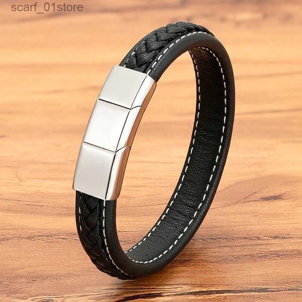 Chaîne XQNI Nouvelle Arrivée En Acier Inoxydable En Cuir Bracelet Pour Hommes Détachable Trois Sections Aimant Boucle Tressé Corde Bracelets DIY TailleL231115