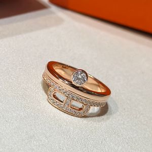 Chaine d Ancre Enchainee anillo H para mujer diseñador pareja plata 925 tamaño de diamante 6-8 T0P Diamante avanzado cristal de lujo estilo clásico 033