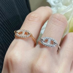 Chaine D Ancre Enchainee Ring H voor vrouw designer paar 925 zilveren diamant maat 5-8 t0p geavanceerde materialen officiële reproducties sieraden premium geschenken 027