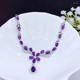 Chaînes 0.85Ct Collier Améthyste Naturelle Pour Femmes Cadeaux De Fête5 7mm Délicat Cristal Violet S925 Argent Février Pierre De Naissance