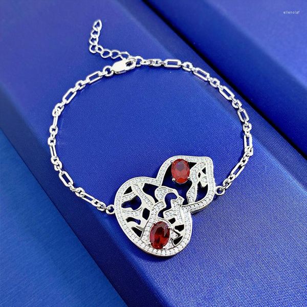 Chaînes 022 925 Argent Corindon rouge en forme d'œuf 4 6 Wishful Gourd Bracelet Femme Style chinois 17,5 cm