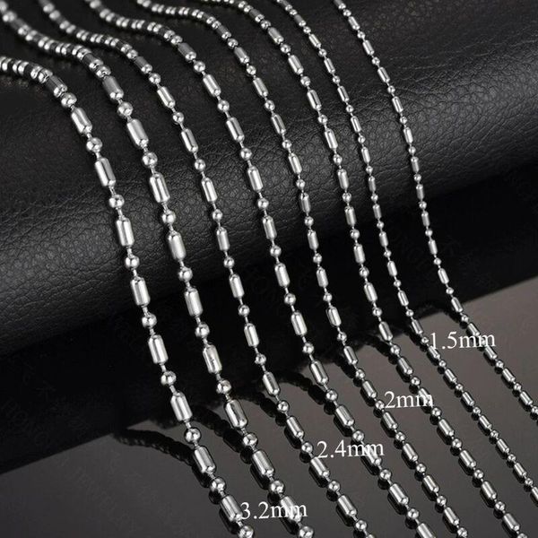 Chaînes 1.5/2/2.4/3.2mm 10/20/50/100 pcs/Lot en gros en acier inoxydable argent bambou lien chaîne collier bijoux à bricoler soi-même résultats 16-40 pouces chaînes