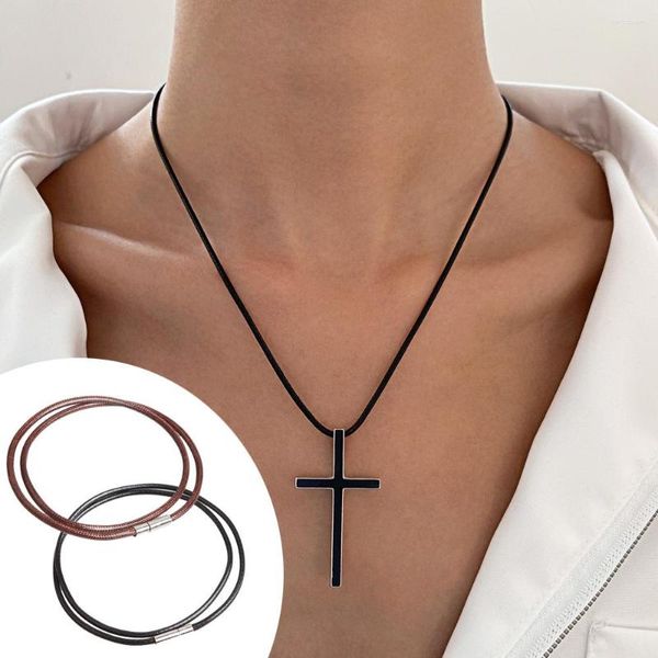 Cadenas 1,5/3 mm Collar de cuerda de cuero negro Cadena de cordón de cierre de acero inoxidable para pulseras de bricolaje Accesorios para hacer joyas colgantes