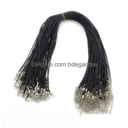 Chaînes Collier de chaîne en cuir 1,5 mm Cordon de corde à cire noir pour pendentif bricolage bijou de fabrication d'accessoires avec fermoir à homard 18 Inc Dhmjn