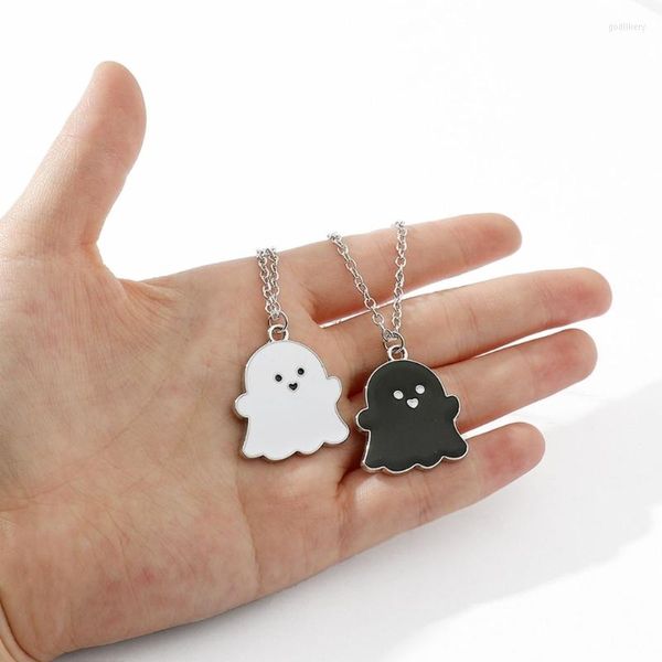 Chaînes 1 Paire Mignon Noir Et Blanc Fantôme Pendentif Colliers Pour Femmes Hommes Ami Beau Couple Collier Bijoux