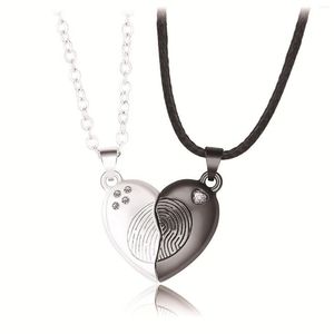 Chaînes 1 paire Collier magnétique Love Heart Couple Pendentif Modèle d'empreinte digitale Alliage Cou Bijoux Cadeau pour
