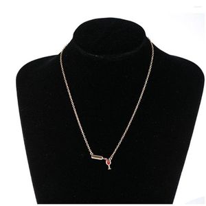 Cadenas 1 PC Botella de vino Copa Colgante Collar para mujeres Niñas Vidrio Amor Saludos Fiesta de Navidad Esmalte rojo Corazón