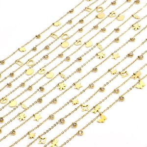 Chaînes 1 pièce 304 en acier inoxydable lien câble chaîne collier étoile coeur plume couleur or métal charme cadeau 40 cm (15 6/8 