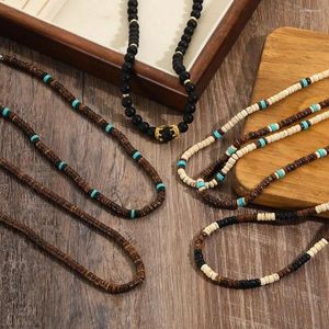 Chaines 1 morceau Bohemian Style Coconut Shell Wood Perles de bois turquoise Patchwork Collier courte lame