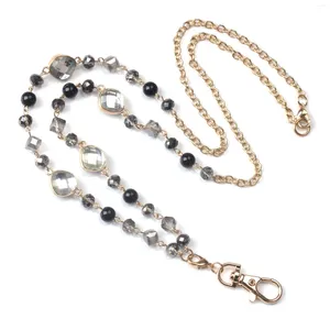 Chaines 1 Ensemble Long Lonyard Pull Collier Silver Color Round Imitation Pearl for Hang Card Card Keys Id Neck Chain Bijoux