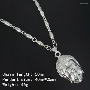 Chaînes 1 Tibétain Silver Buddha Head Pendentif Collier Thai Statue Shakyamuni Bijoux 40 25mm