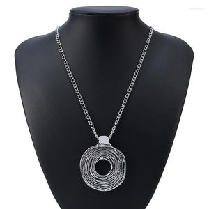 Chaînes 1 X Tibétain Argent Grande Déclaration Abstraite Spirale Ouverte Tourbillon Vortex Pendentif Rond Sur Longue Chaîne Collier Lagenlook 34