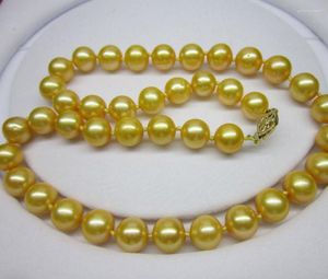 Chaînes 10-11mm Collier de perles des mers du Sud en or véritable Fermoir jaune