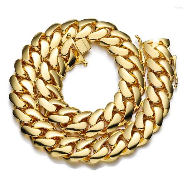 Cadenas 10-22 mm de ancho Hip Hop Bling Color Oro Redondo Cubano Miami Enlace Cadena Collares para Hombres Rapero Joyería Gota