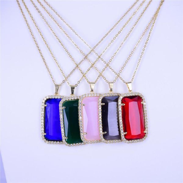 Chaînes 10 couleurs mode pendentif en or collier K9 cristal verre gemme cubique Zircon pendentifs femmes 2023 bijoux de mariage de luxe