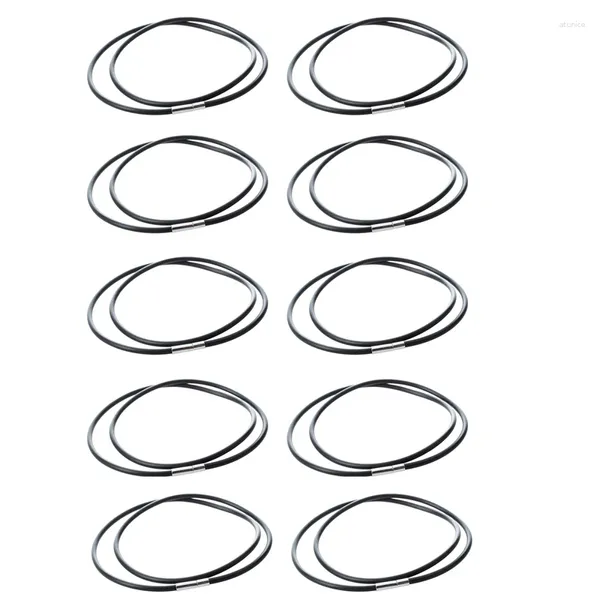 Chaînes 10 pcs 3 mm collier de cordon en caoutchouc noir avec fermeture en acier inoxydable - 22 pouces