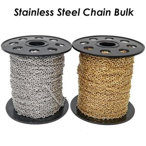 Chaînes 100 mètres x chaîne en acier inoxydable en vrac par les pieds de la bobine Yard Feet maillon en or sans ternir pour la fabrication de bijoux 230710