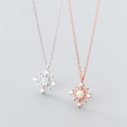 Kettingen 100% reële 925 Sterling zilveren kettingketen voor vrouwen tienermeisjes Crystal Opal Snowflake Christmas Jewelry Ladies Xmas GiftSchains