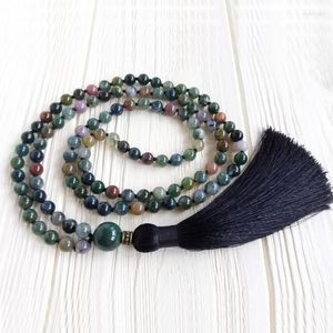 Kettingen 108 Mala kralen spirituele ketting mans boeddhistisch gebed geknoopt 6 mm zwart kwastje sieraden cadeau voor mannen