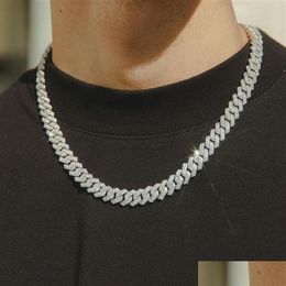 Cadenas Collar de cadena de eslabones de punta de diamante de 10 mm Chapado en oro blanco de 14 quilates Joyería de circonio cúbico helado de 2 hileras 16 pulgadas-24 pulgadas Gota cubana Deli1956