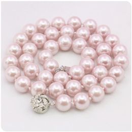 Chaînes 10mm Rose Rond Shell Collier De Perles Femmes Filles DIY Accessoires De Mode Fabrication De Bijoux Conception Rose Fermoir Main Mand OrnementsChaînes