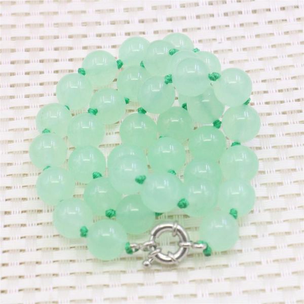 Chaînes 10mm rond vert Jades calcédoine collier pierre naturelle fait à la main bricolage femmes cravates mode fabrication de bijoux conception