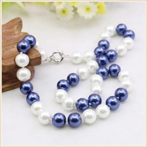 Chaînes 10mm rond blanc bleu multicolore coquille collier de perles de mode fabrication de bijoux conception mères cadeaux bricolage noué entre chaque perles