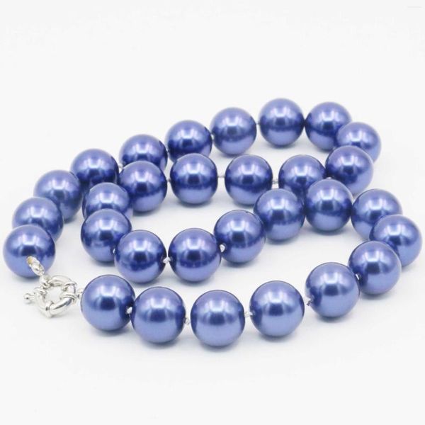 Cadenas 10mm Mar del Sur azul oscuro Shell perla collar cuentas mujeres niñas moda joyería diseño cuerda cadena corbata 18 pulgadas
