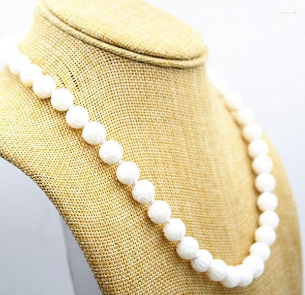 Chaînes 10mm Blanc Sculpture Corail Lâche Perle Gems Collier Noué 18 