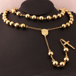 Chaînes 10mm de large en acier inoxydable 316L perles rondes chapelets collier catholicisme prière religieux bijoux de mode