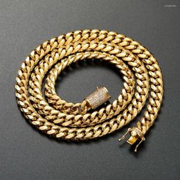 Chaînes 10 mm de large en acier inoxydable Cuban Miami Colliers pour hommes Hip Hop Rock Jewelry CZ Zircon Set Bling Iced Out Chain
