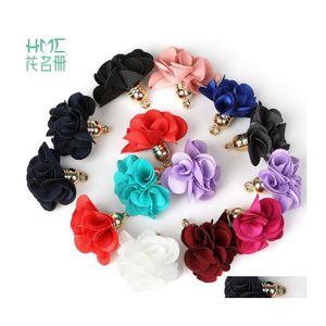 Chaînes 10 Pcs / Sac Tissu Soie Satin Fleur Perles Cap Pendentif Glands Boucles D'oreilles Charme Pour La Fabrication De Bijoux Accessoires Faits À La Main Diy Hangi Dhm2X