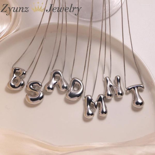 Chaînes 10pcs minimaliste épais ballon bulle alphabet collier pour femmes filles argent couleur chunky lettre initiale pendentif collier bijou