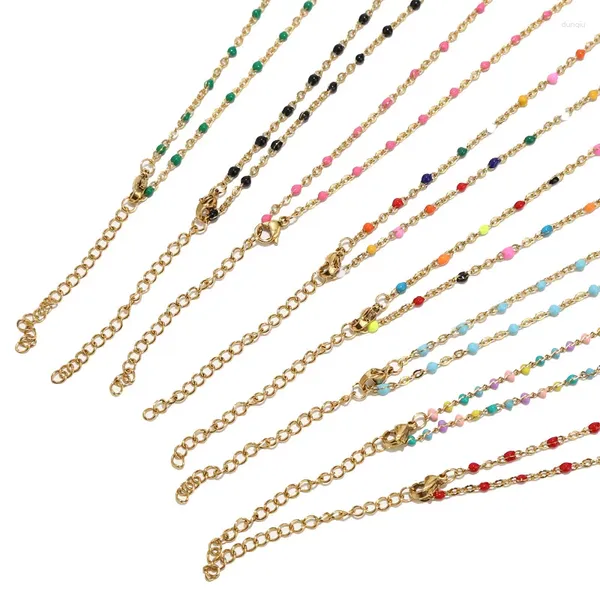 Chaînes 10pcs en acier inoxydable 2mm largeur collier ras du cou charme émail satellite perlé câble chaîne à billes 45 5cm étendre colliers