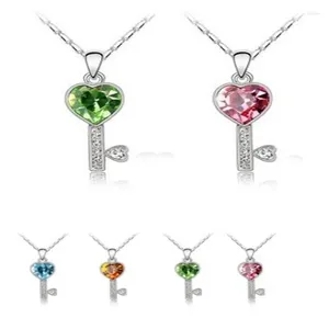 Kettingen 10 ster Sterling Silver Jewelry Zirconia Key Pendant Necklace for Women Gift Link Chain Choker Collares