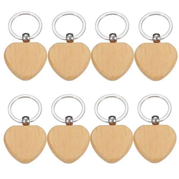 Chaînes 10pcs coeur en bois porte-clés en bois blanc porte-clés bricolage accessoires pour homme femme homme couple bijoux charme étiquette pour animaux de compagnie