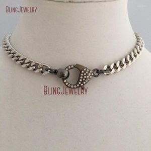 Cadenas 10pcsNM35062 Collar de cadena cubana gruesa chapada en plata Gunmetal Rhinestone Langosta Gargantilla