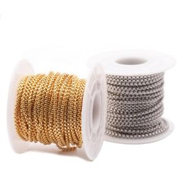 Kettingen 10yards/Roll 2mm 2,5 mm 3 mm Gouden pistool Zwart stalen kleur Roestvrije bulk Rolo -ketting voor sieraden maken Materialen benodigdheden