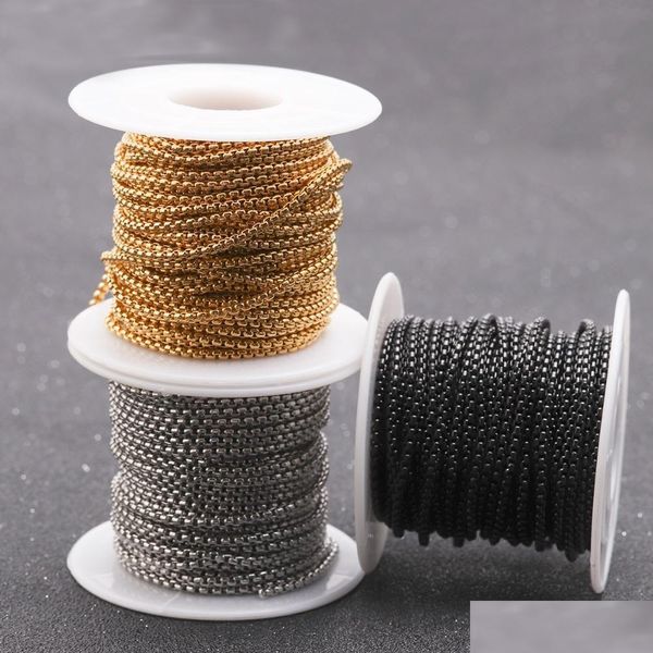 Cadenas 10 yardas / rollo 2 mm 2,5 mm M Sier Oro Negro Acero inoxidable Bk Rolo Cadena para joyería DIY Collar Fabricación de materiales Suministros Joya Dhadm