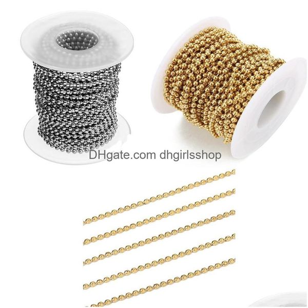 Cadenas 10 yardas / rollo Cadenas de cuentas de bolas de acero inoxidable BK para pulsera DIY Collar Hallazgos de joyería Fabricación de accesorios Gold Sier Drop D Dhltb