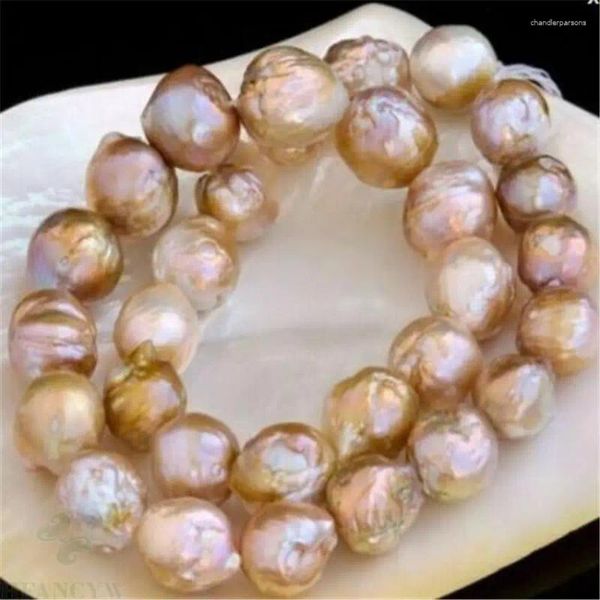 Chaînes 12-13mm Collier de perles baroques roses naturelles Fermoir 14K 18 pouces