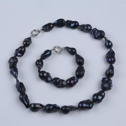 Cadenas 12-15 mm Color negro natural Perlas sueltas Conjunto de joyas de perlas barrocas de agua dulce